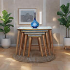 Evmob Evim Mobilya Lüks 1. Sınıf Mdf Tek Katlı 4’lü Zigon Sehpa Seti – Beyaz Mermer & Ceviz, Modern Tasarım