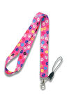 Pembe Renk Renkli Pati Figürlü Boyun İpi Askısı Yaka Kartı Tutucu-Telefon Askısı