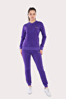 Kadın Sweat Mor Iki Iplik Üst Dikiş Detaylı Uzun Kol, Eşofman Takım - 7643