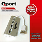 Qport Q-c24  4'lü Usb2.0 Metal Kasa Çoklayıcı Hub