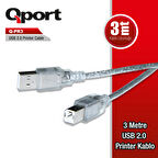 QportQ-pr3 Usb 2.0 3 Metre Printer Kablosu
