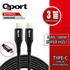 Qport Q-type-c3 3m Type-c 100w Super Hızlı Pd Sarj Ve Data Kablosu