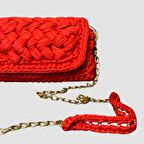 Uretti - Saime 7243 - El Yapımı Makrome İp Kırmızı Çapraz Çanta