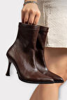 Sivri Burun İnce Topuklu Streç Kadın Bot KAHVERENGİ