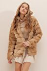 Kadın Camel Şık Peluş Suni Kürk Ceket HZL23W-DSB110061