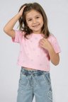 Kız Çocuk Crop Taşlı Kalp Desenli Tshirt Pembe 4-9 Yaş