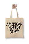 American Horror Story Beyaz Bez Çanta Uzun Saplı Alışveriş Çantası Plaj Çantası