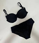 Kadın Siyah Taş İşlemeli Astarlı Büyük Beden Bikini Takımı HZL25S-LC01