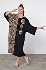 Kadın Siyah Leopar Nakış Detay Büyük Beden Gömlek Elbise HZL25S-VM110881