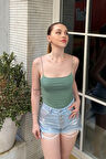 Kadın Çağla Yeşili İp Askılı Örme Body Bluz HZL24S-ZK11001