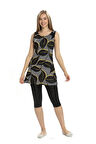 Kadın Siyah Yaprak Desen Kolsuz Yarı Kapalı Taytlı Mayo HZL25S-AR152/506