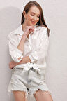 Kadın Beyaz Tek Cepli Dökümlü Ayrobin Gömlek HZL23S-BD1201531