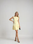 Kadın Sarı İthal Dooble Kumaş Kolsuz Elbise HZL25W-FRY122651