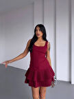 Kadın Bordo Pileli Şortlu Mini Elbise HZL25S-FRY122991