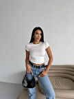 Kadın Beyaz Bisiklet Yaka Sandy Bluz HZL25S-FRY123191123191