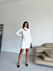 Kadın Beyaz Boğazlı Uzun Kollu Ottoman Kumaş Elbise HZL25S-FRY123331