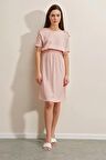 Kadın Pembe Elastik Bel Düğme Detaylı Rahat Örme Elbise HZL22S-BD123751