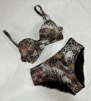 Kadın Kahverengi Leopar Desenli Astarlı Büyük Beden Bikini Takımı HZL25S-LC25006