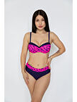 Kadın Fuşya Lacivert Desenli Astarlı Bikini Takımı HZL25S-LC25143