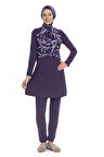 Kadın Mor Beyaz Desenli Uzun Kollu Tam Kapalı Tesettür Mayo HZL25S-AR259/23