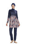 Kadın Lacivert Pembe Desenli Uzun Kollu Tesettür Mayo HZL25S-AR271/02