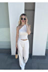 Kadın Beyaz Beli Lastilkli Gofre Kumaş Pantolon HZL24S-ZK13261