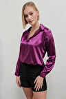 Kadın Mor Hafif Dökümlü Saten Yüzeyli Gömlek Hzl22w-bd139641
