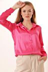 Kadın Canlı Pembe Hafif Dökümlü Saten Yüzeyli Gömlek Hzl22w-bd139641