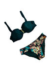 Kadın Zümrüt Yeşil Taş İşlemeli Aksesuar Detaylı Astarlı Bikini Takımı HZL25S-LC4005