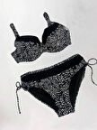 Kadın Siyah Beyaz Desenli Büyük Beden Astarlı Bikini Takım HZL25S-LC4006
