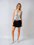Kadın Siyah Kemerli Pileli Şort Etek HZL25S-BD153361