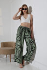 Kadın Çağla Desenli Beli Lastikli Cepsiz Bol Kesim Viskon Pantolon HZL25S-DSB17771