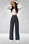 Kadın Antrasit Yüksek Bel Krep Kumaş Likralı Palazzo Pantolon