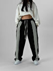 Kadın Şeritli Siyah Baggy Pantolon COC1078
