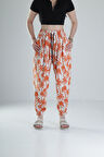 Turuncu Palmiye Desenli Pileli Jogger COC1322