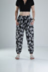 Siyah Palmiye Desenli Pileli Jogger COC1318