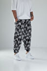 Palmiye Desenli Siyah Pileli Jogger COC1494