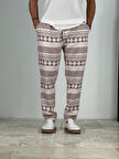 Etnik Desenli Bordo Keten Pantolon COC2228