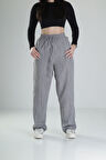 Aerobin Keten Kumaş Gri Baggy Pantolon COC2509