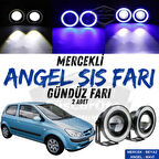 Hyundai Getz 2002–2011 Uyumlu Üniversal Mercekli Angel Sis Farı Metal Su Geçirmez 76 mm Mavi Halkalı Gündüz Farı Angel Eyes 2 Adet