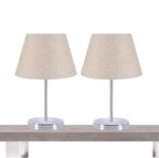 A&G Krom Gövdeli İkili Abajur Seti Kumaş Başlık