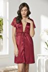 Pierre Cardin Saten Dantelli Midi Sabahlık 1020 Bordo