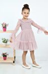 ÇocukYoluKids Puantiyeli Tüllü Pudra Kız Çocuk Elbise A1111141111016