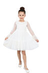 Puantiyeli Tüllü Beyaz Kız Çocuk Elbise