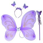 Lila Renk Kelebek Kanadı Tacı ve Sopası 50x37 cm