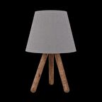 Üç Ayaklı Ahşap Abajur Gri Kumaş Başlık Yatak Odası Çocuk Odası Masa Lambası