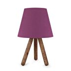 Üç Ayaklı Ahşap Abajur Mor Kumaş Başlık Yatak Odası Çocuk Odası Masa Lambası