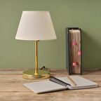 Art Gold Gövdeli Abajur Krem Kumaş Yatak Odası Oturma Odası