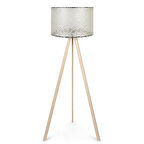 Pratik Ahşap Krem Üç Ayaklı Lambader Dantel Kumaş Başlık Köşe Lambası