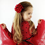 Woodycord Çocuk Kırmızı Saten Gül Klips Toka 